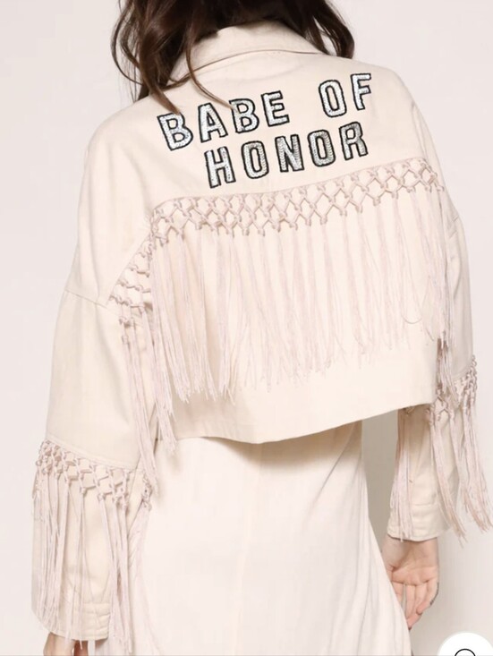 Jackets & Blazers - Forever 21 "Babe Of Honor" White Denim Jacket With Fringe Detail
